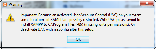 XAMPP Install UAC Warning Message