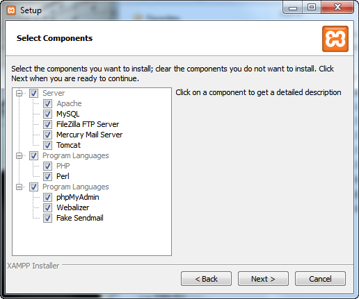 XAMPP Install Components
