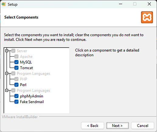 screenshot of the installation wizard with all components checkmarked