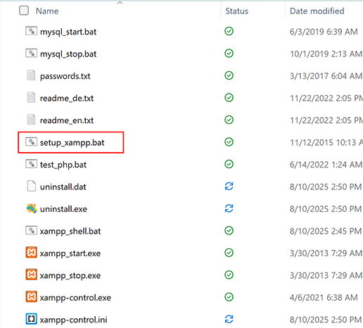 screenshot of setup-xampp.bat in the folder