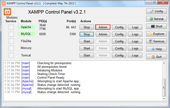 XAMPP Control Panel